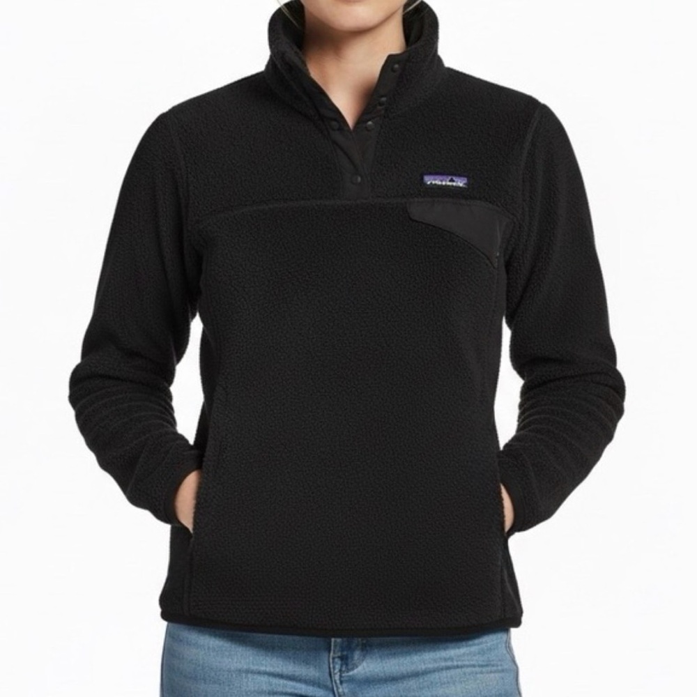 Patagonia Polartec Snap-T Pullover Fleece Jacket Black Women's Size S Y2K